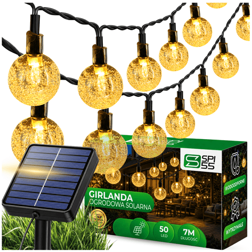 zdjęcie przedmiotu girlanda solarna ogrodowa 7m 50 led lampki solarne oświetlenie dekoracyjne do ogrodu tarasu balkonu i altany panel solarny zasilanie bez kabli automatyczne włączanie po zmroku 50 jasnych diod led długość 7 metrów idealna do dekoracji drzew krzewów ogrodzeń i pergol wiele trybów świecenia energooszczędne oświetlenie łatwy montaż romantyczna na wieczór i przyjęcia w plenerze praktyczna ozdoba ogrodowa na cały sezon