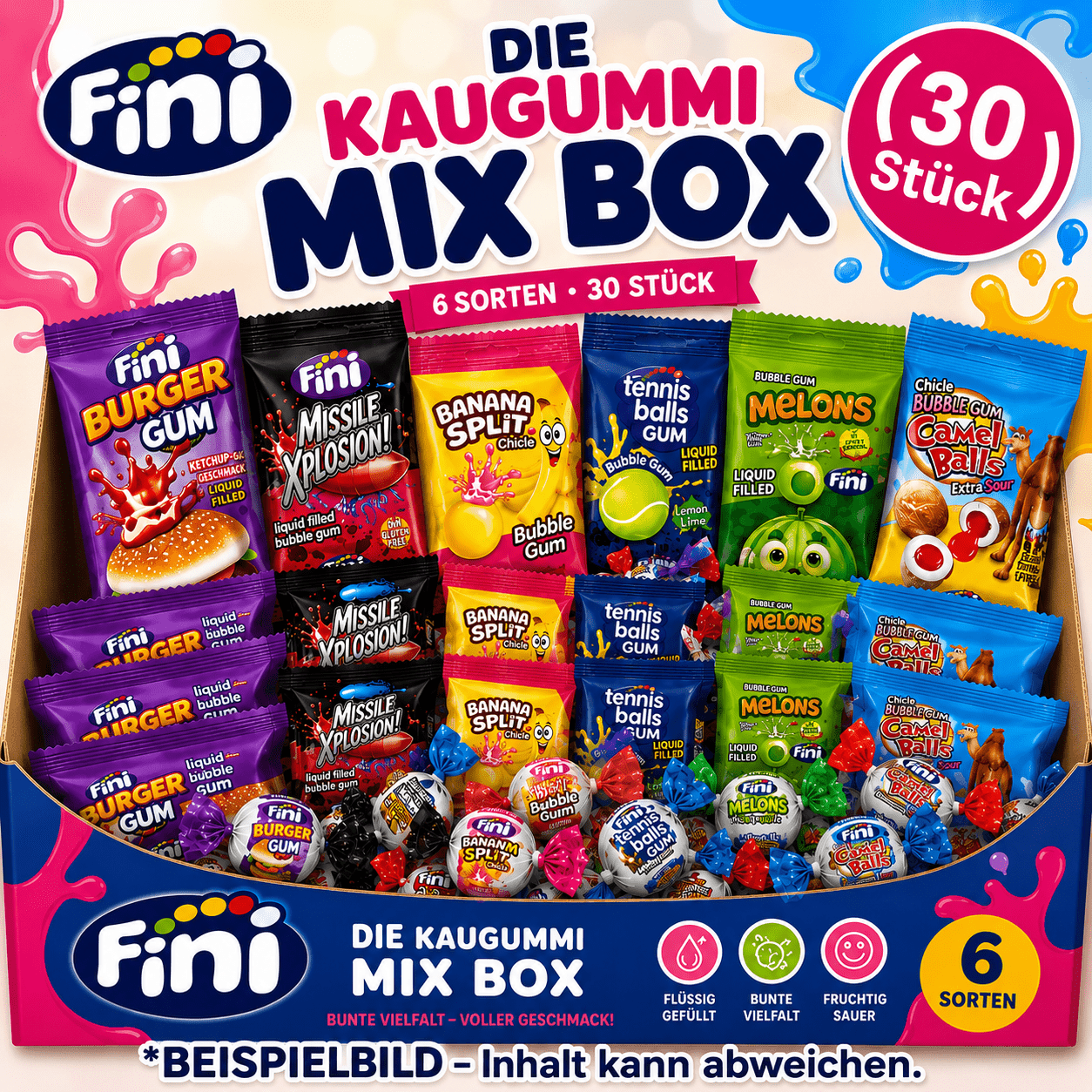 Image of Fini Mega Gum Box – 30-piece Gum Assortment, 6 Types Of Fruit Gums, Colorful Surprise Box, Bulk Pack