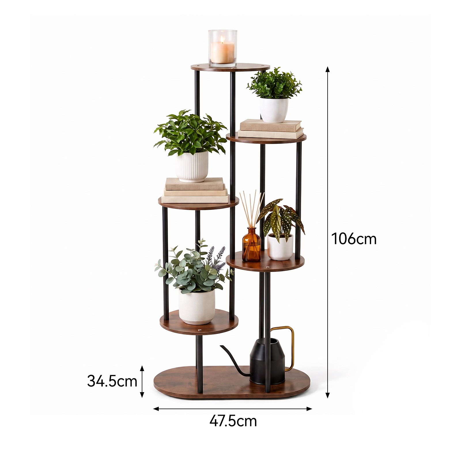 Image of Modern 6-tier Wooden Flower Stand - Plant Stand, Wooden Shelf, Flower And Plant Ladder For Home & Garden (metal Frame For Indoor / Presentation Stand For Outdoor)