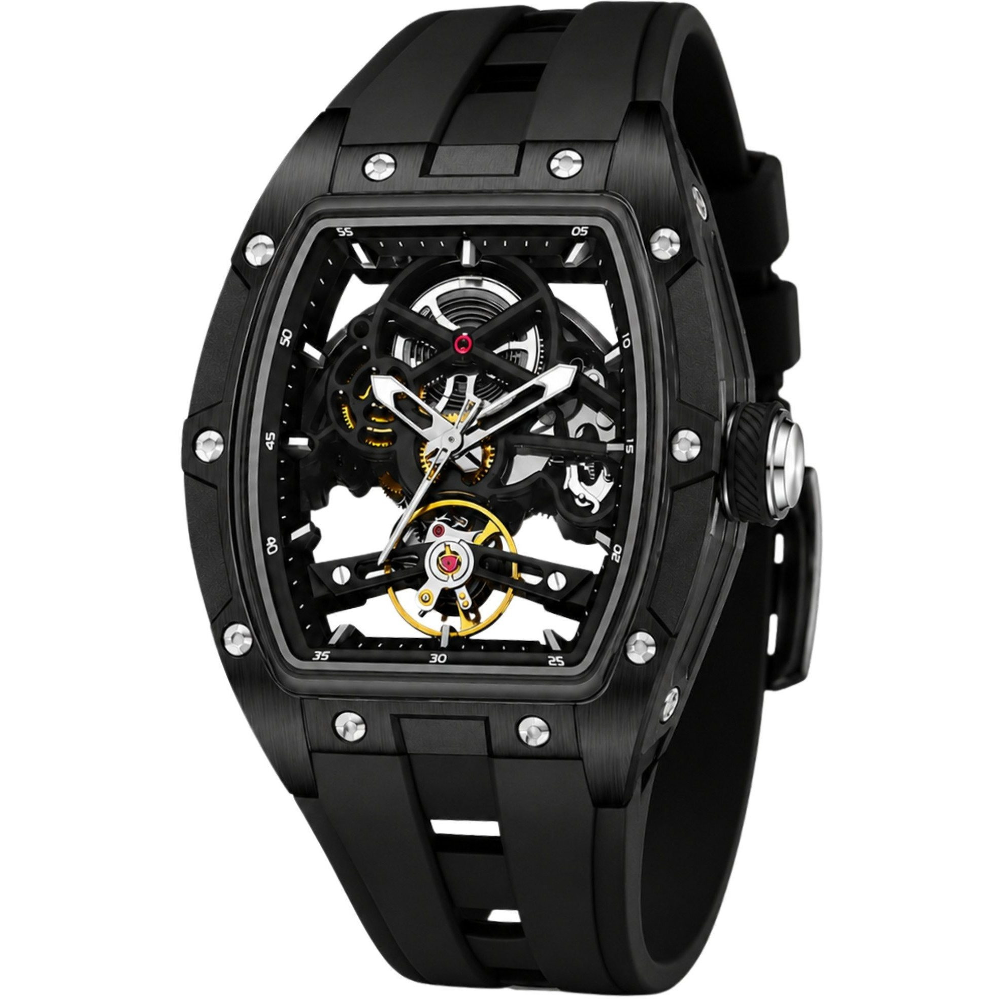 Image of Automatic Skeleton Watch For Men – Mechanical Wristwatch Without Battery, Stainless , Sapphire Glass, Silicone Strap, 5atm Water-resistant, Luminous Display, Gift Box 6