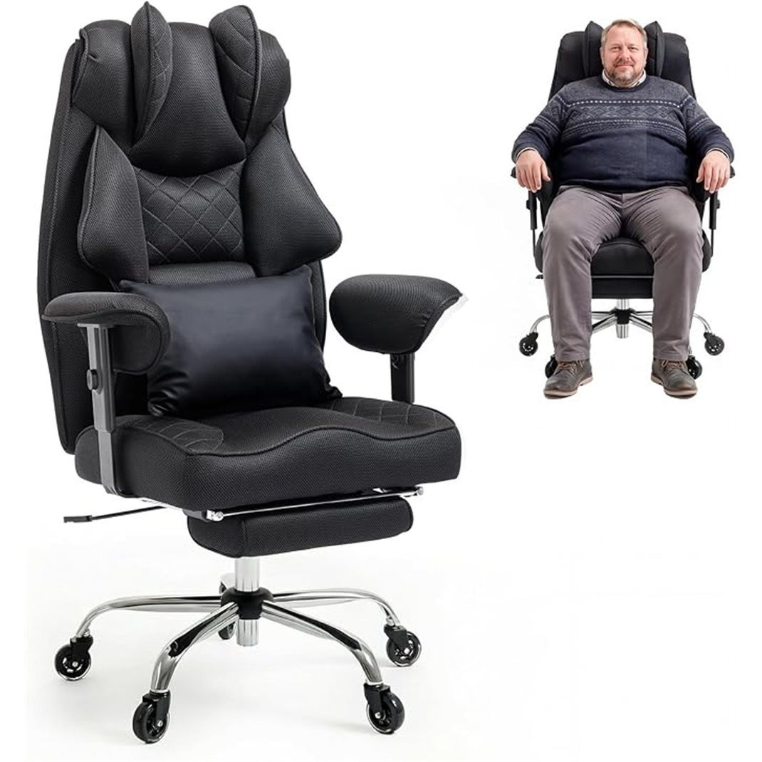Image of Ergonomic Office Chair With Footrest - Executive Chair 200kg, Strong Upholstery, High Backrest Lordosis Support, Height-adjustable Armrests