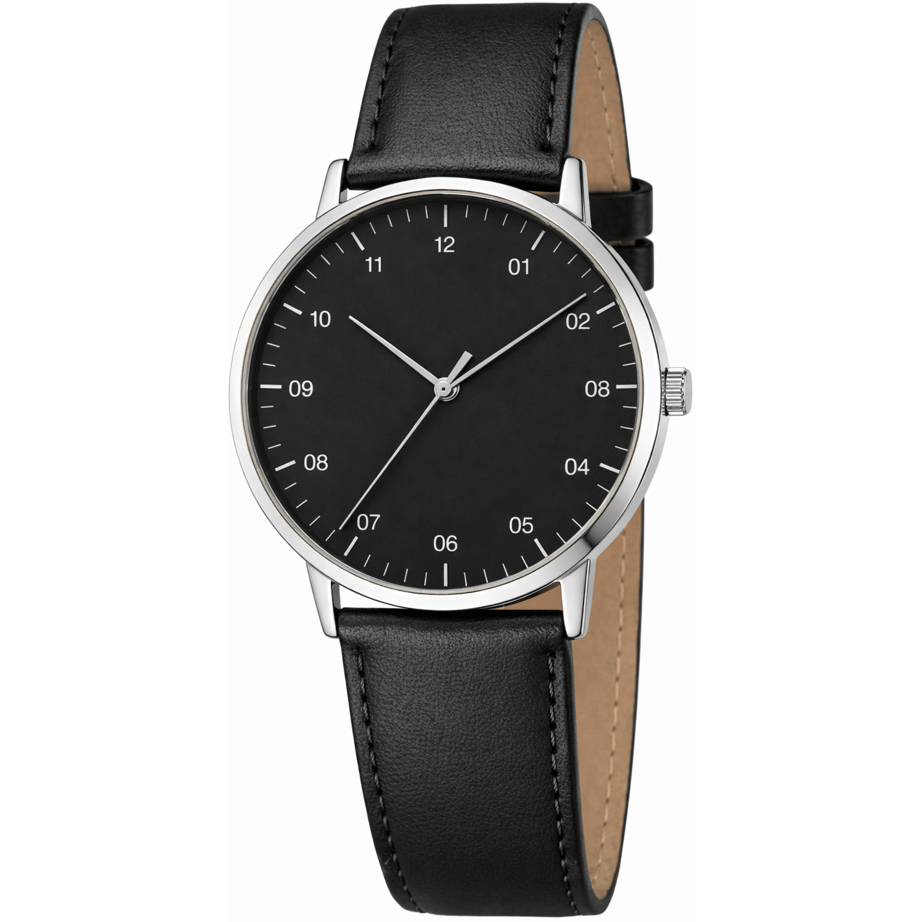 S& Men's 40mm Wristwatch – Minimalist Quartz Watch With Black Leather-look Strap, , Business Watch