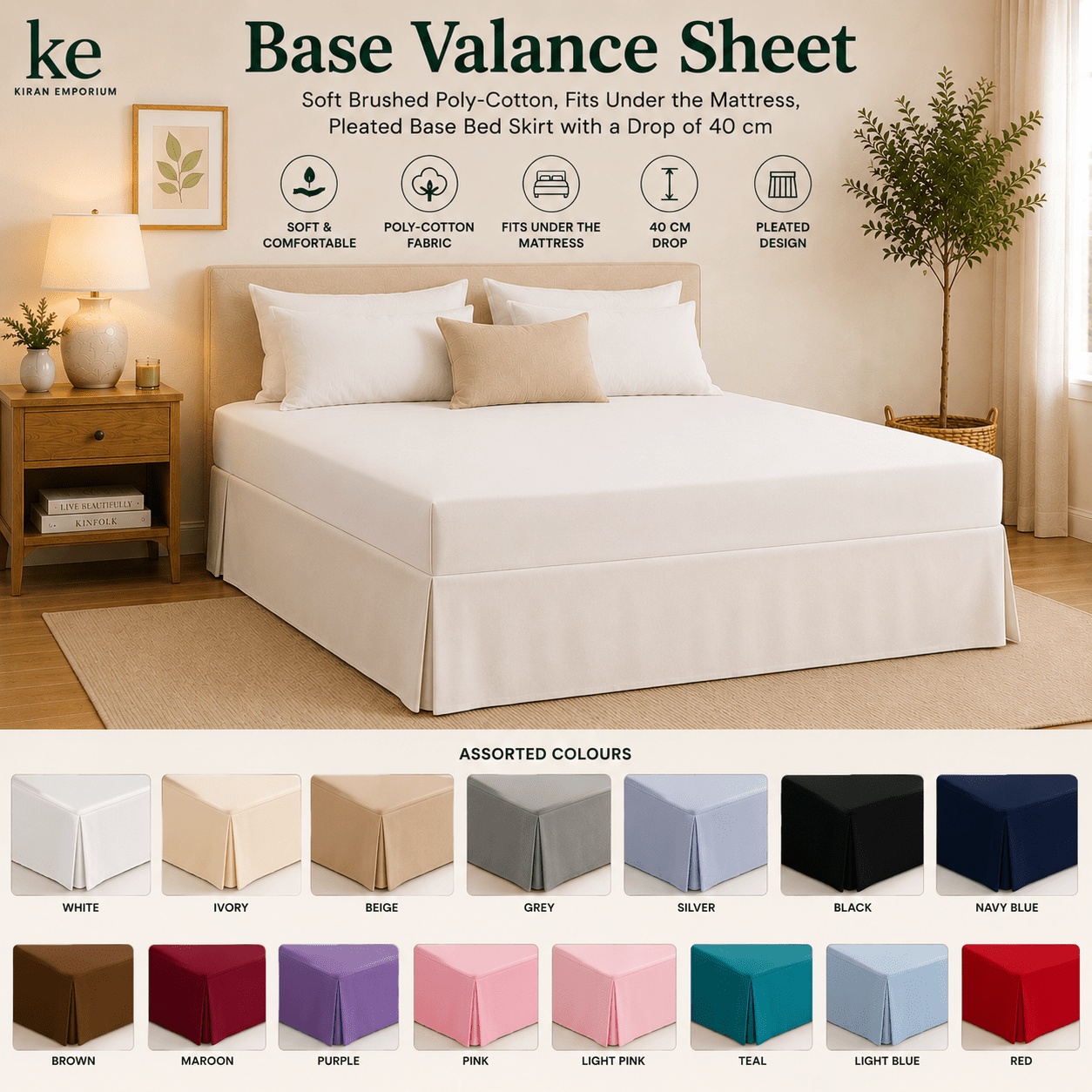 TEMU Base Valence Sheet Collection - Soft Brushed , Elastic, Extra Deep Frilled With A 40cm Assorted Colors