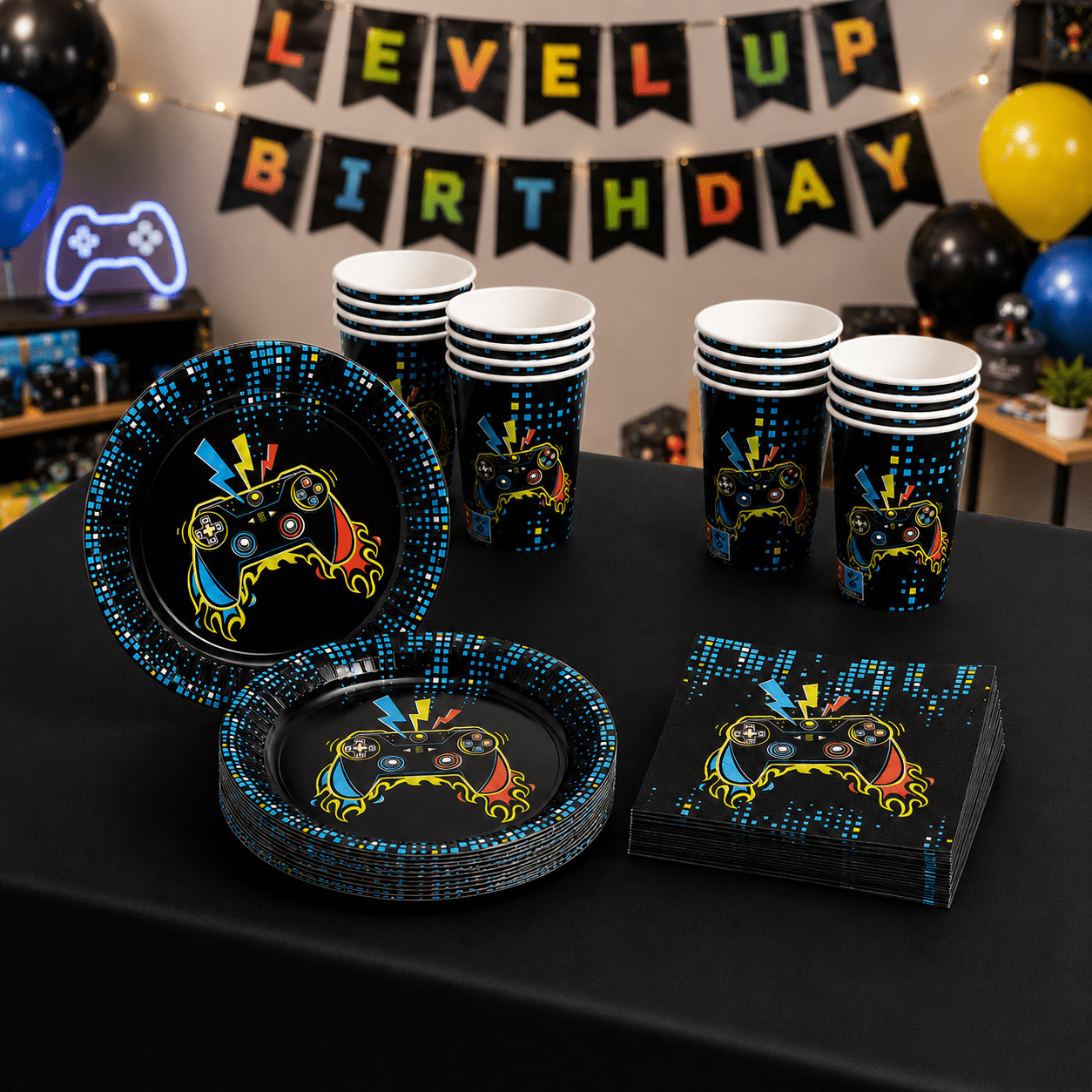 Game Pad Set For 8 People, Tablecloth, Plates, Cups, 37 Pieces, Birthday, Grill, Anniversary