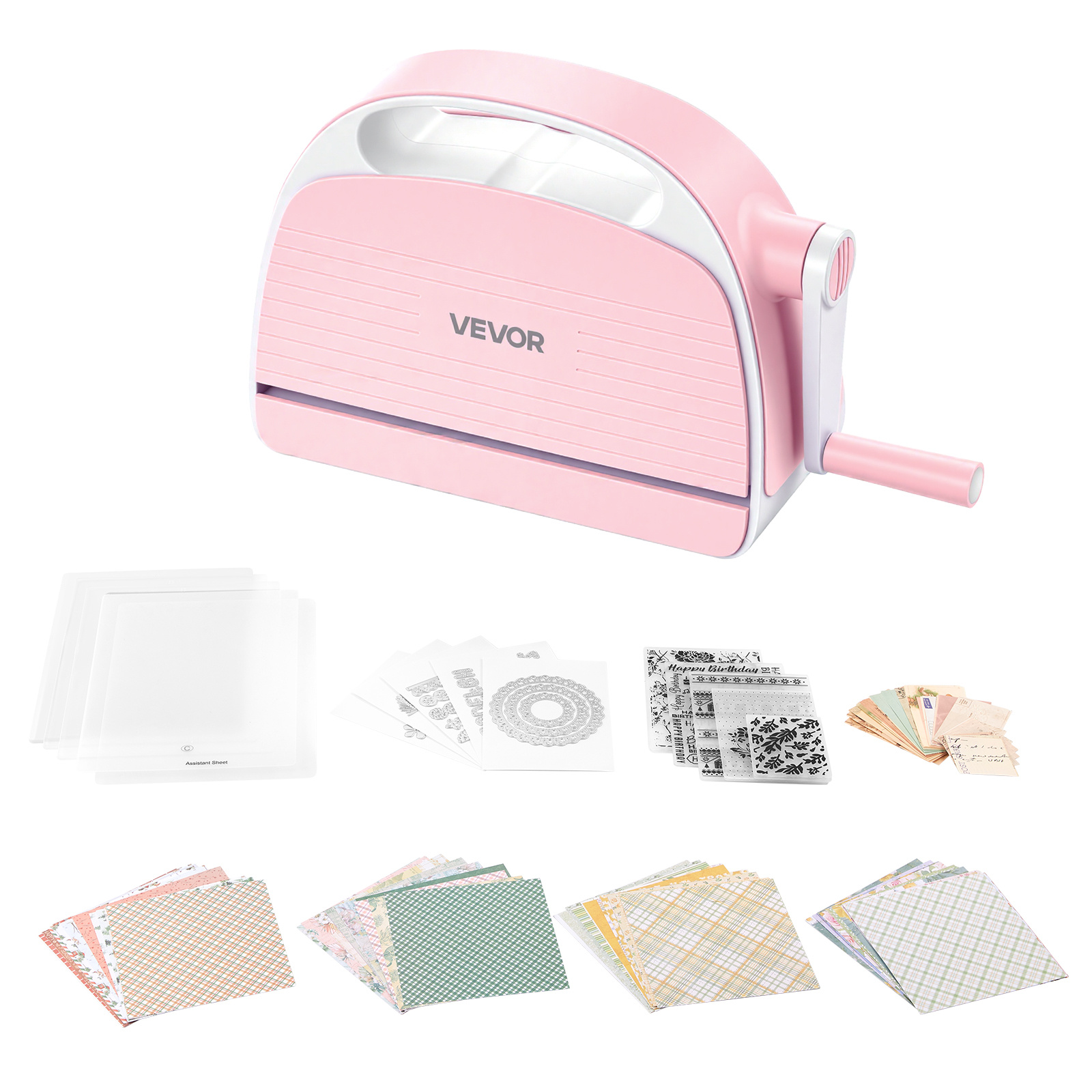 Image of Vevor Manual Die Cutting And Embossing Machine, 6" Opening, Portable Die Cut Machine Set With Cutting Dies, Embossing Folders, Paper Sheets, Cutting Plates, For Scrapbooking, Card Making, Crafting