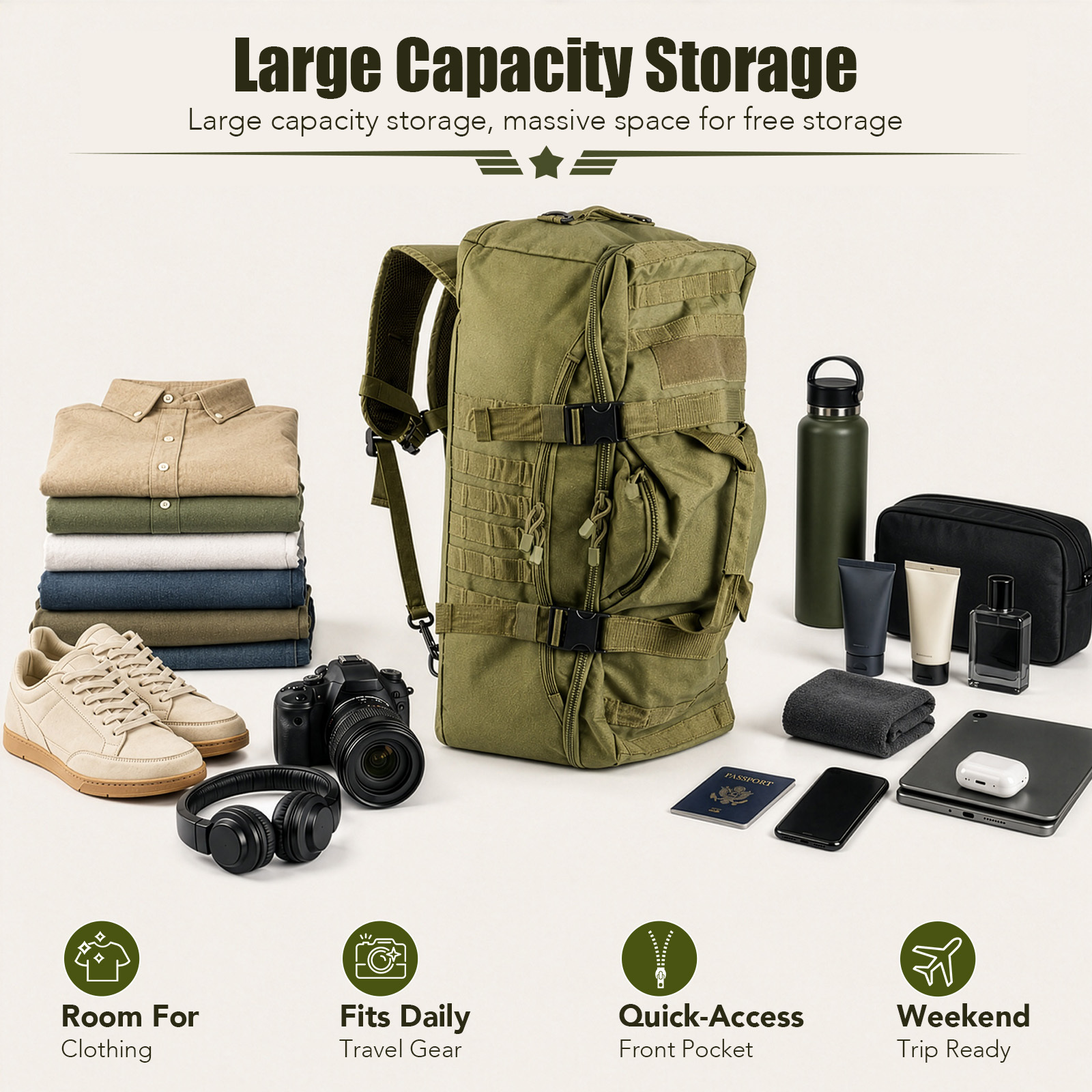 600D Large Foldable Travel Duffel Bag for Men & Women