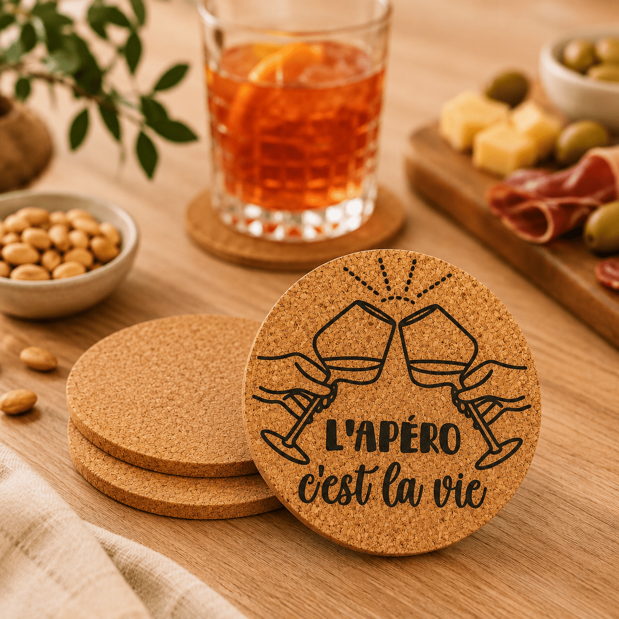 TEMU Lot de 10 dessous de verre en liège naturel Ø 9 cm – Protège les tables de la chaleur et des taches – Réutilisables – Pour café, thé, vin, bière