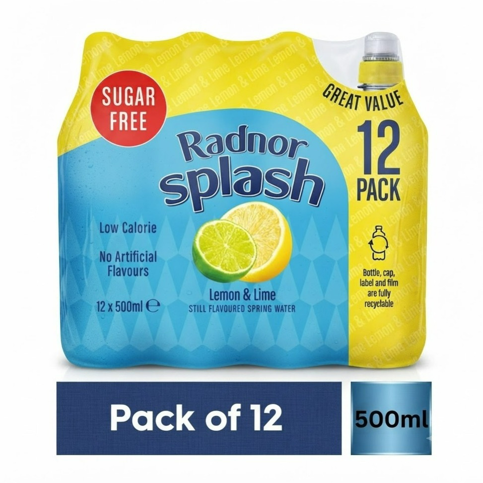 TEMU Radnor Splash Still Spring Water – Lemon & Lime – Sugar-free – 12 Pack (500ml Bottles)