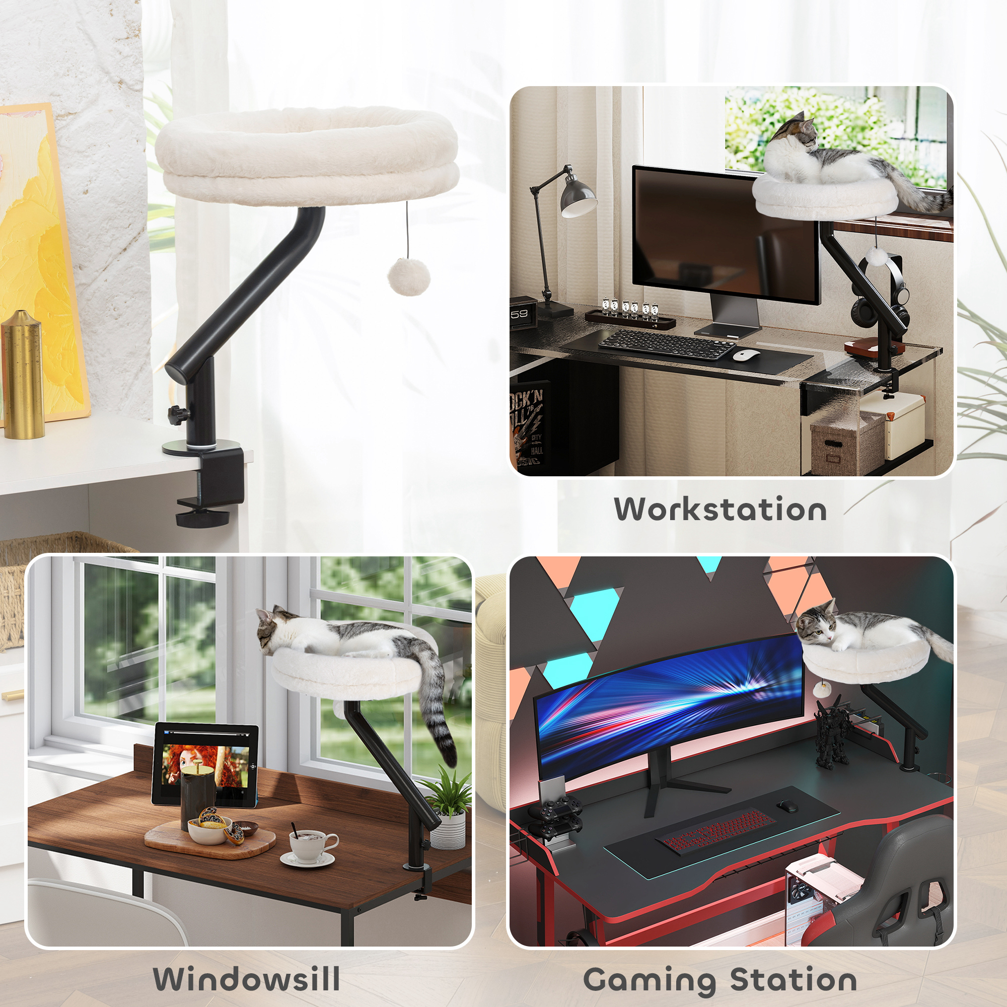 Cat Bed for Desk, 360° Rotatable Adjustable Elevated Hammock