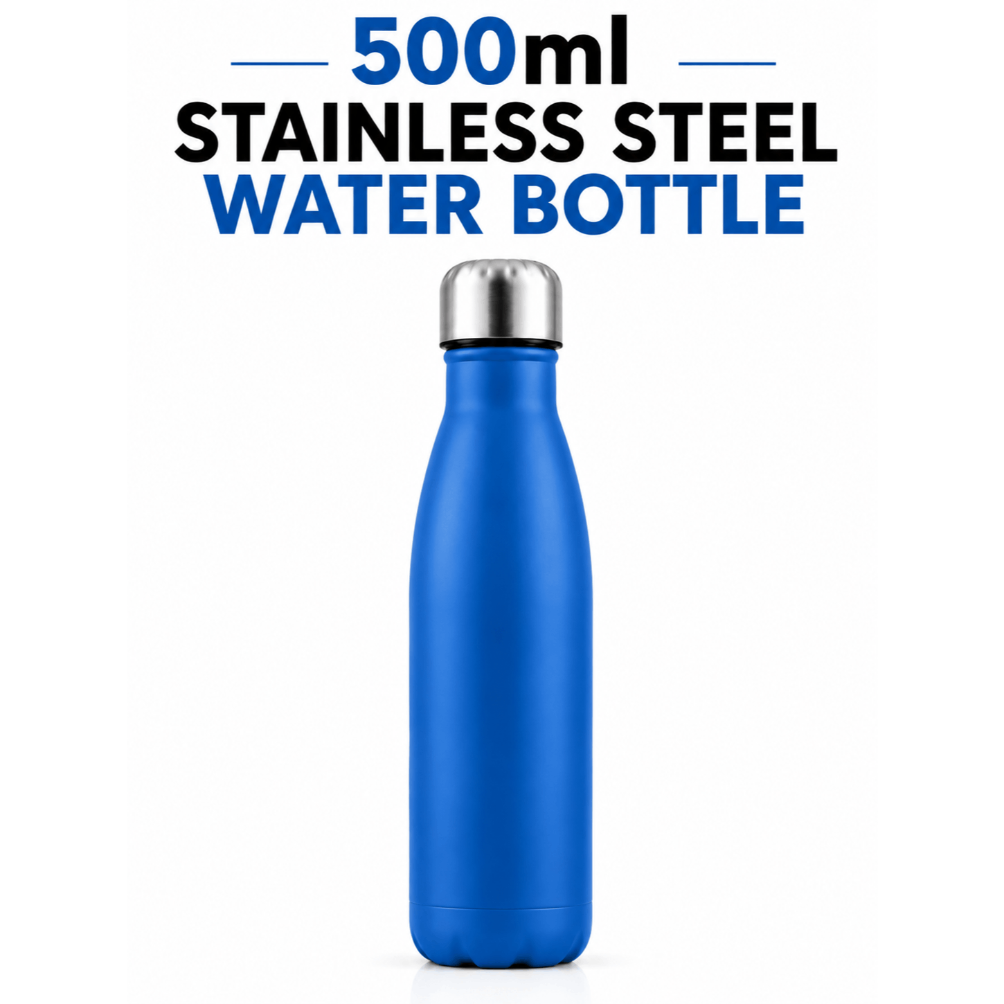 TEMU 500ml Blue Stainless Steel Insulated Water Bottle – Double Wall Vacuum , Leakproof Reusable Drinks Bottle For Beverages, Travel, Office, Gym &