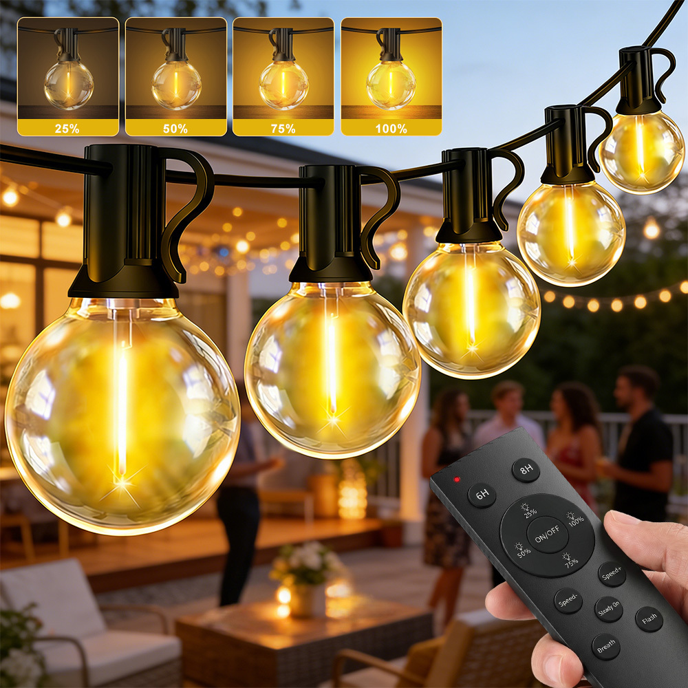 Image of Led Outdoor Fairy Lights Power 60/45/30/20/15m - Warm White String Lights Equipped With Spare Light Bulbs, Remote Control Function, 8 Lighting For Garden Balcony Gazebo Patio Wedding Be