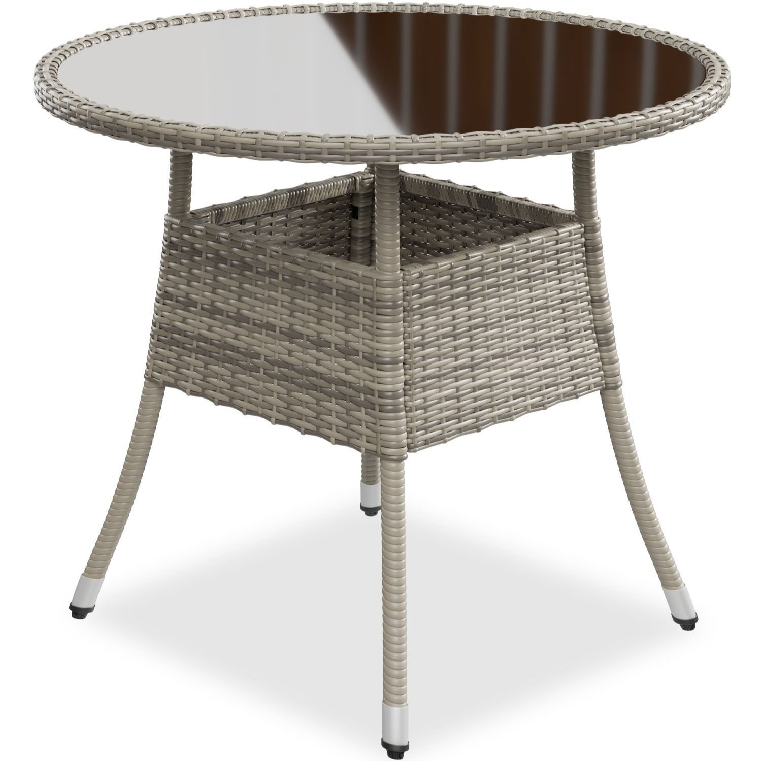 Polyrattan Round Outdoor Patio Table, Glass Table, Easy To Clean