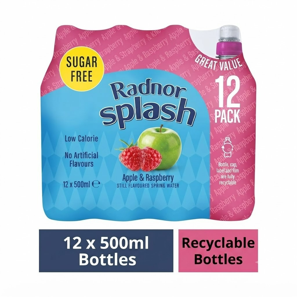 TEMU Radnor Splash & Raspberry Flavoured Spring Water - Pack Of 12 X 500ml Bottles
