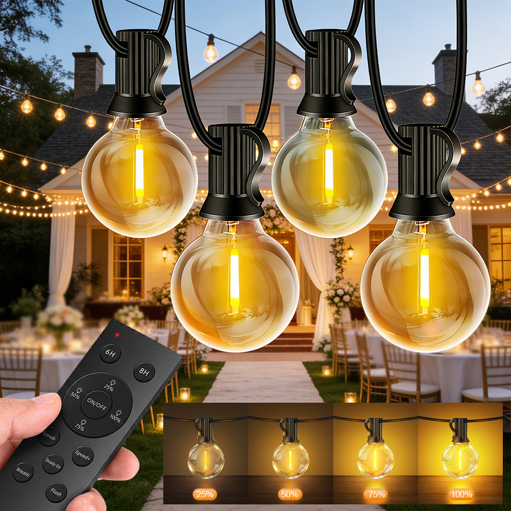 Image of Led Outdoor Fairy Lights Power 60/45/30/20/15m - Warm White String Lights Equipped With Light Bulbs, Remote Control Function, 8 Lighting For Garden Balcony Gazebo Patio Wedding Be
