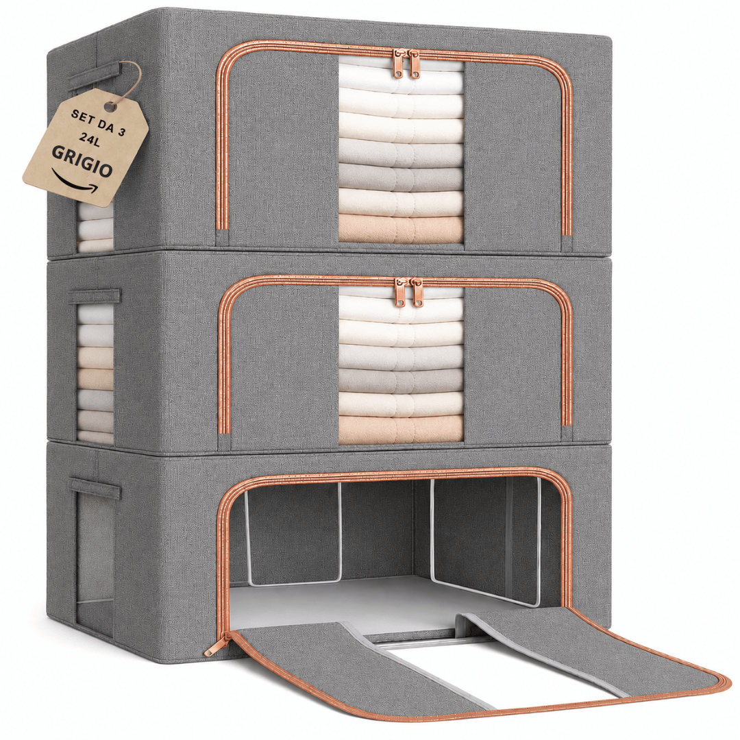 TEMU 3-pack 24l Rigid Hinged Wardrobe Boxes, Set Of 3 Space-saving Closet Storage Containers, Foldable Metal Frame Wardrobe Organizer With Reinforced