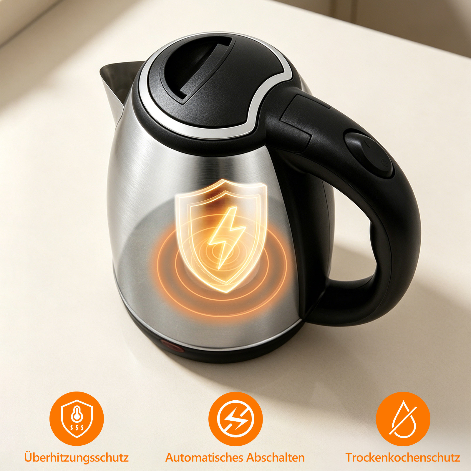 Stainless Steel Electric Kettle, 1.8l, 1500w, Protection, Matte Silver Stainless Steel