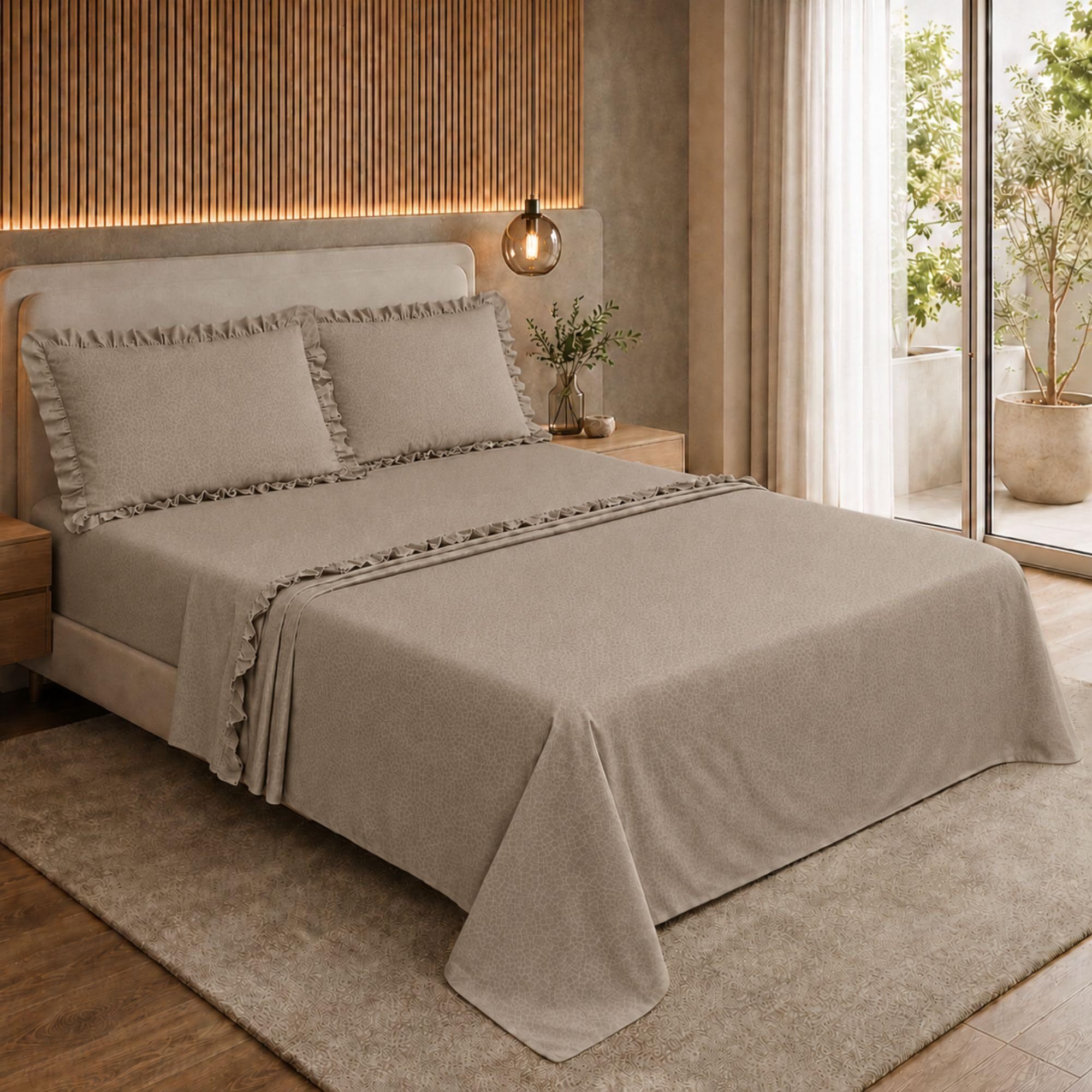 TEMU Completo Lenzuola con Volant , Set Lenzuola in Microfibra Embossed Traspirante ed Anallergica, Biancheria da Letto per Chi Ricerca Uno Stile