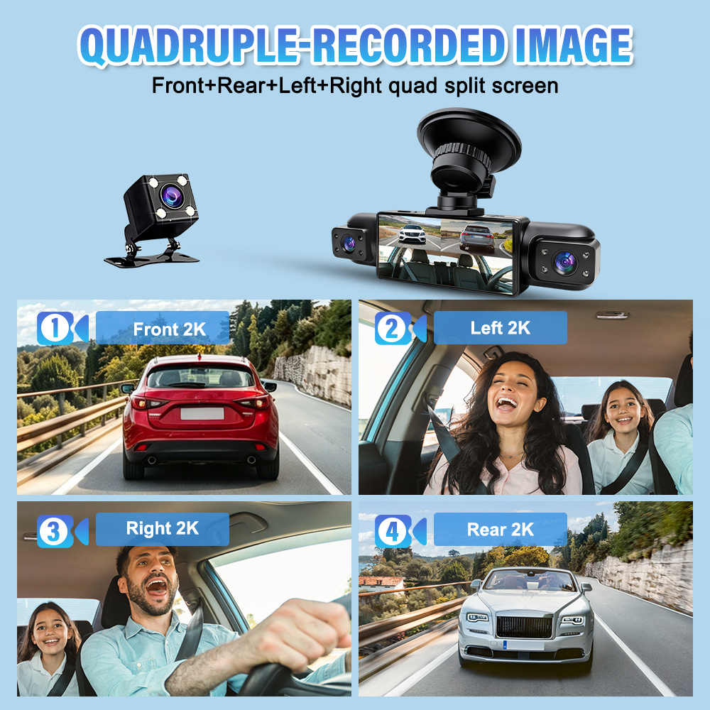 4-Channel 2K Dash Cam with 360° Full Coverage