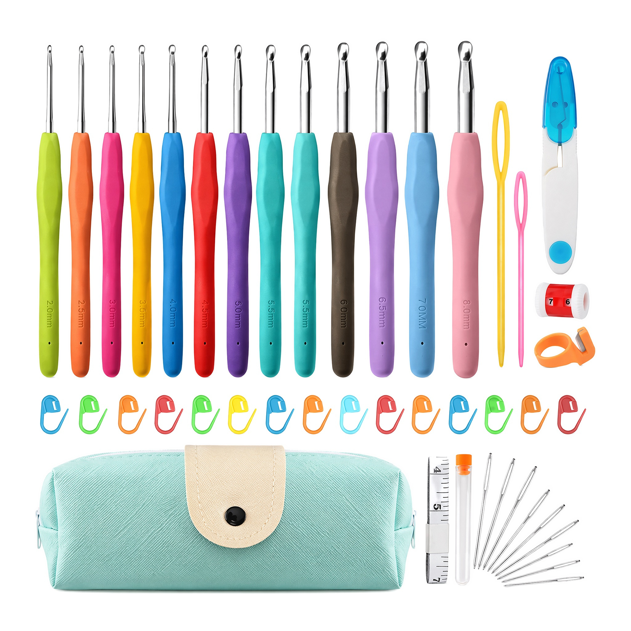 Image of Ergonomic Crochet Hook Set With Storage Bag & Complete Crochet Accessories, Diy Knitting Tools For Adults & Starters, Ideal For Handmaking Kids Dolls & Toys