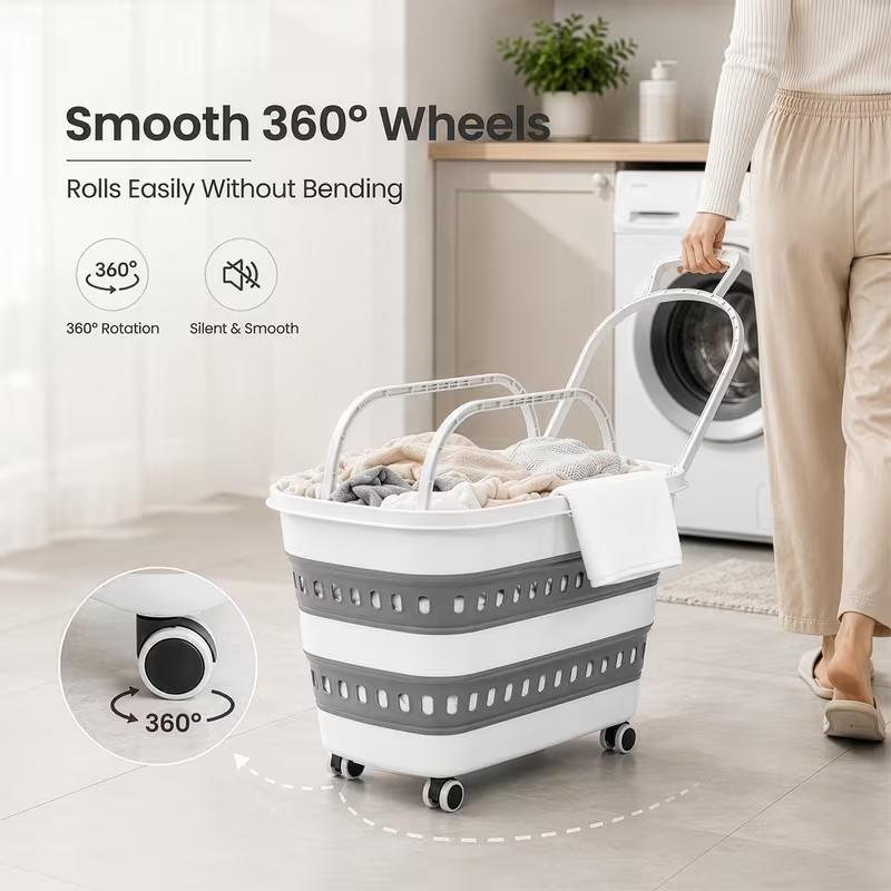 TEMU Foldable Laundry Basket With Wheels – Portable Hamper For Dorm & Home, Compact Dirty Clothes Organizer For Bathroom & Balcony Storage