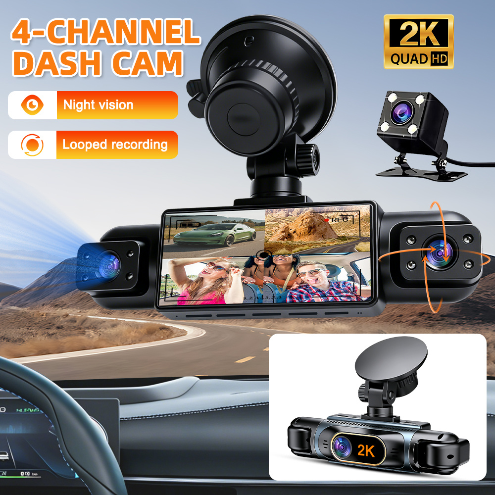 4-Channel 2K Dash Cam with 360° Full Coverage