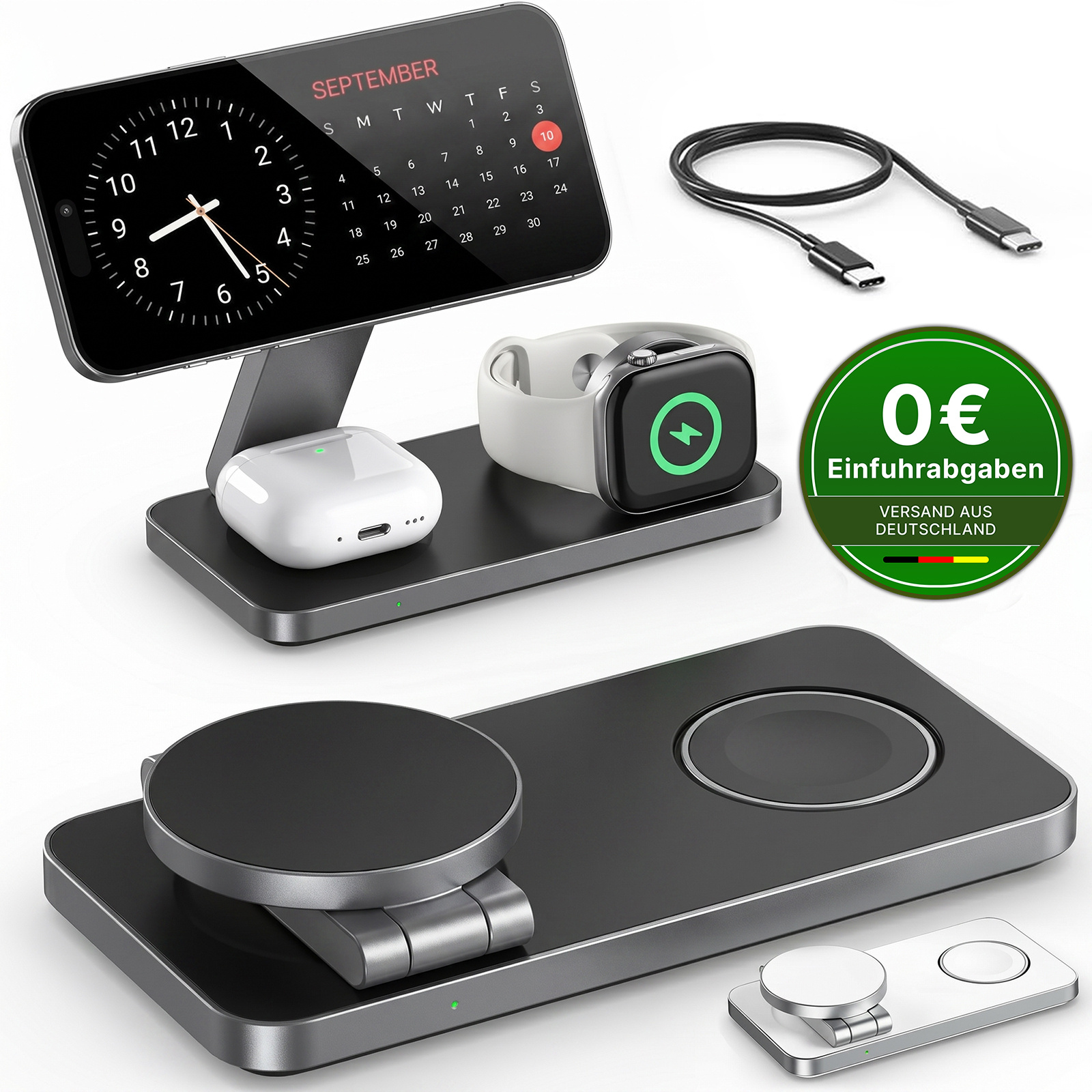 Image of 3in1 Foldable Wireless Charging Station Without Charger | 15w Mag Fast Charging 17 16 15 14 13 12, Watch, Airpods | Magnetic Wireless Travel |