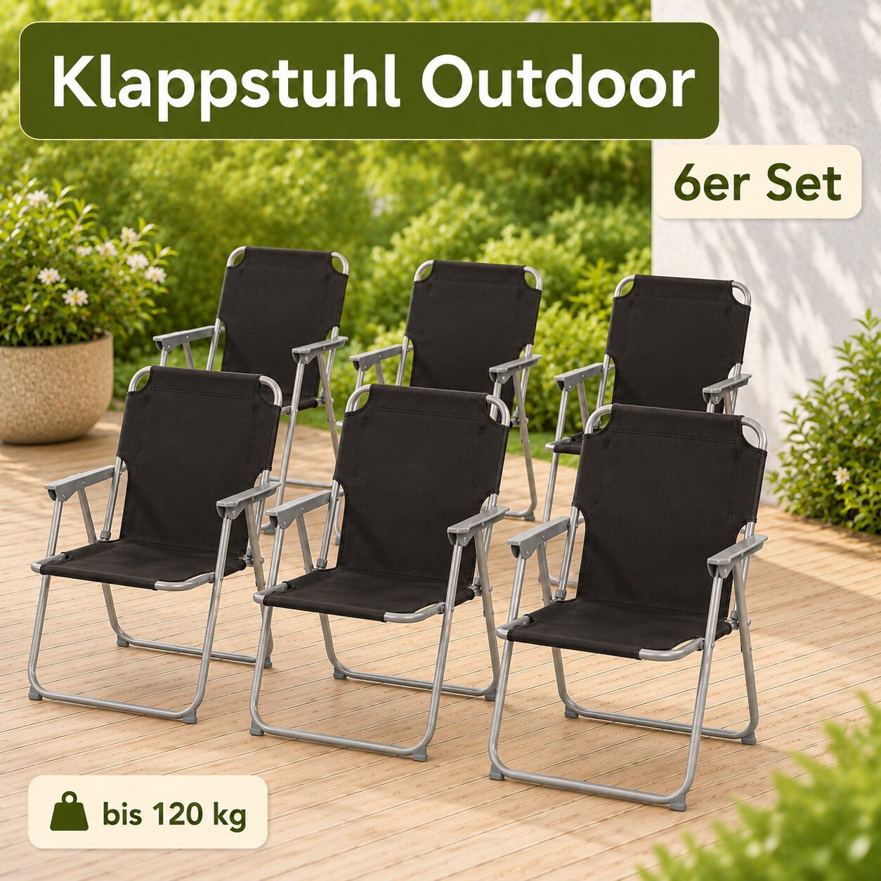 Image of 6x Folding Chair Up To 120 Kg Black - Camping Chair Foldable Folding Chair Fishing Chair Camping Chair Collapsible Folding Chair Ultralight Folding Chair Light Fishing Chair Foldable