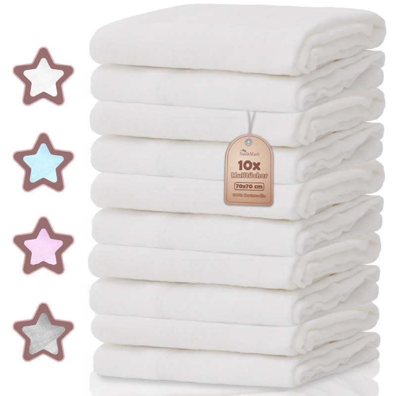 Naturemark 10-pack Gauze Cloths – 100% – Soft And Absorbent Cloths For Nursing & Care, Diapers, & Washcloths – White, 70x70 Cm