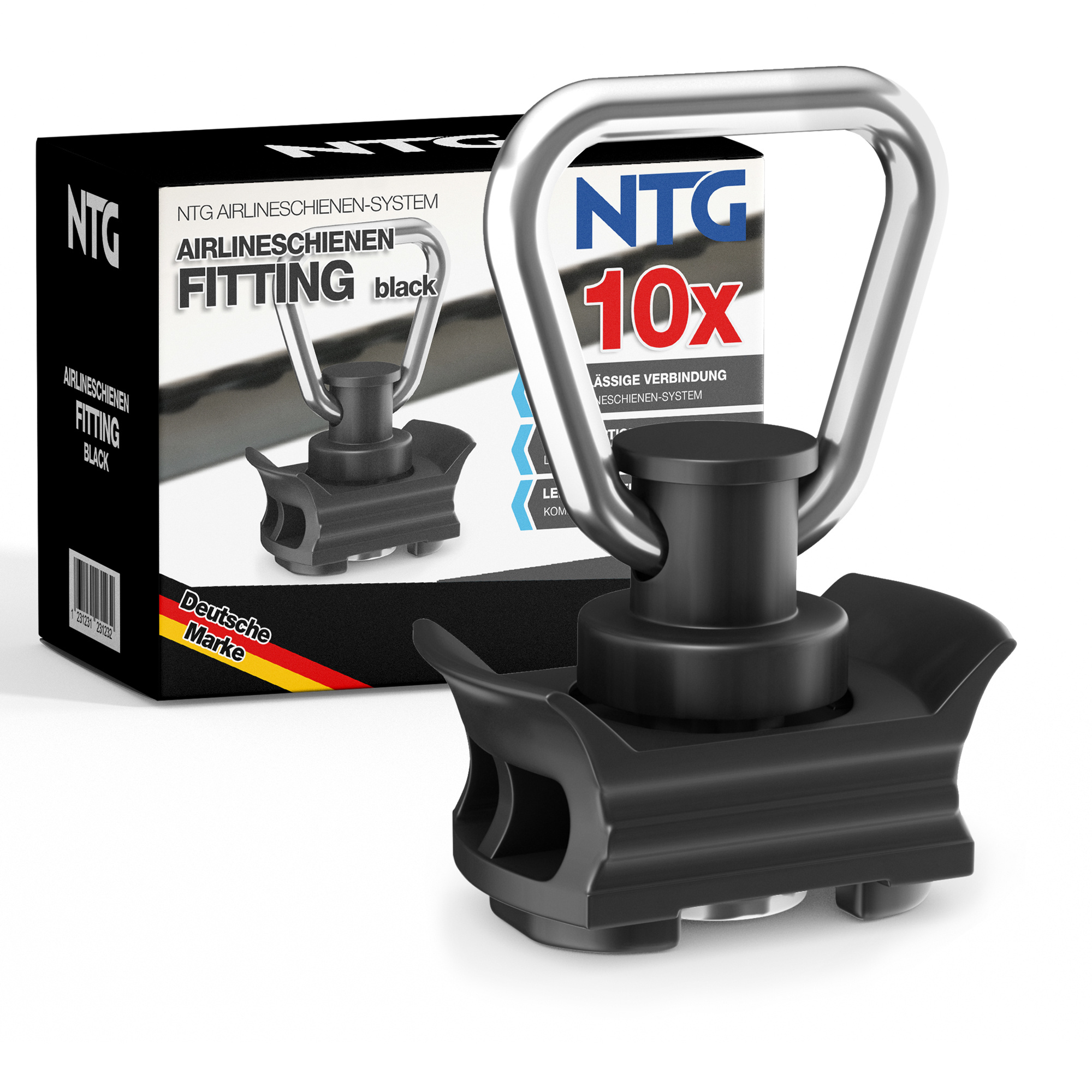 10 X Single Fitting For Airline Rail, Black