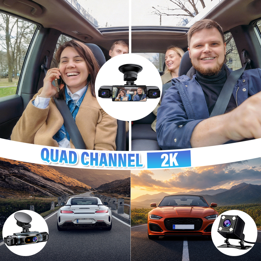 4-Channel 2K Dash Cam with 360° Full Coverage