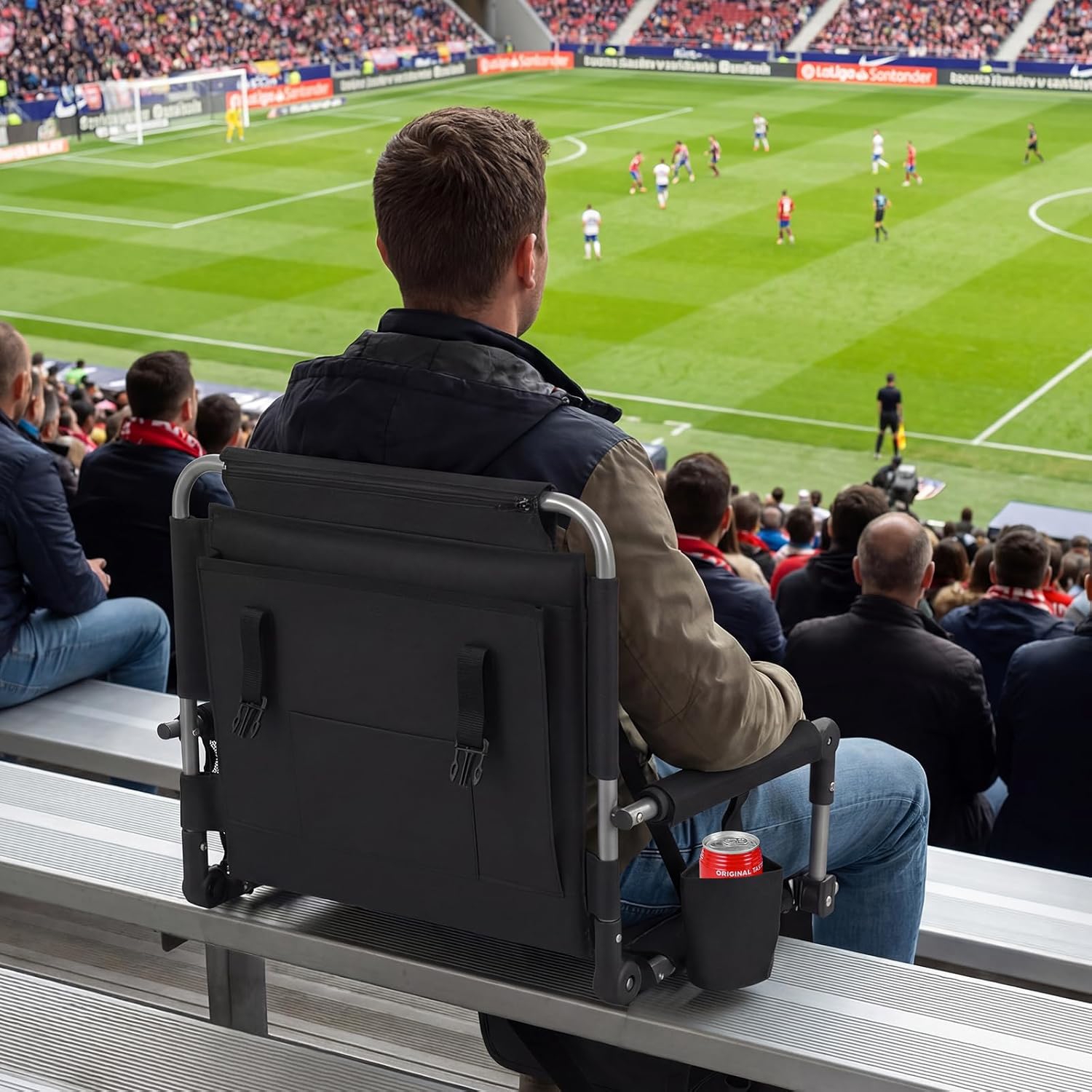 Image of Foldable Stadium Seat, 54 Cm Wide Chairs With Back Support & Padded Cushions, Portable Chairs With Armrest, Cup Holder, Mesh Bag, Back Storage, Shoulder Strap For Outdoor Sports Events