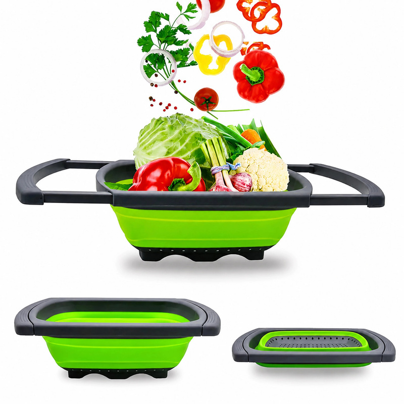 Collapsible 61 Cm Kitchen Sink Silicone Strainer With Adjustable Basket For Washing Vegetables, Fruits, Pasta, Practical Kitchen Organizer
