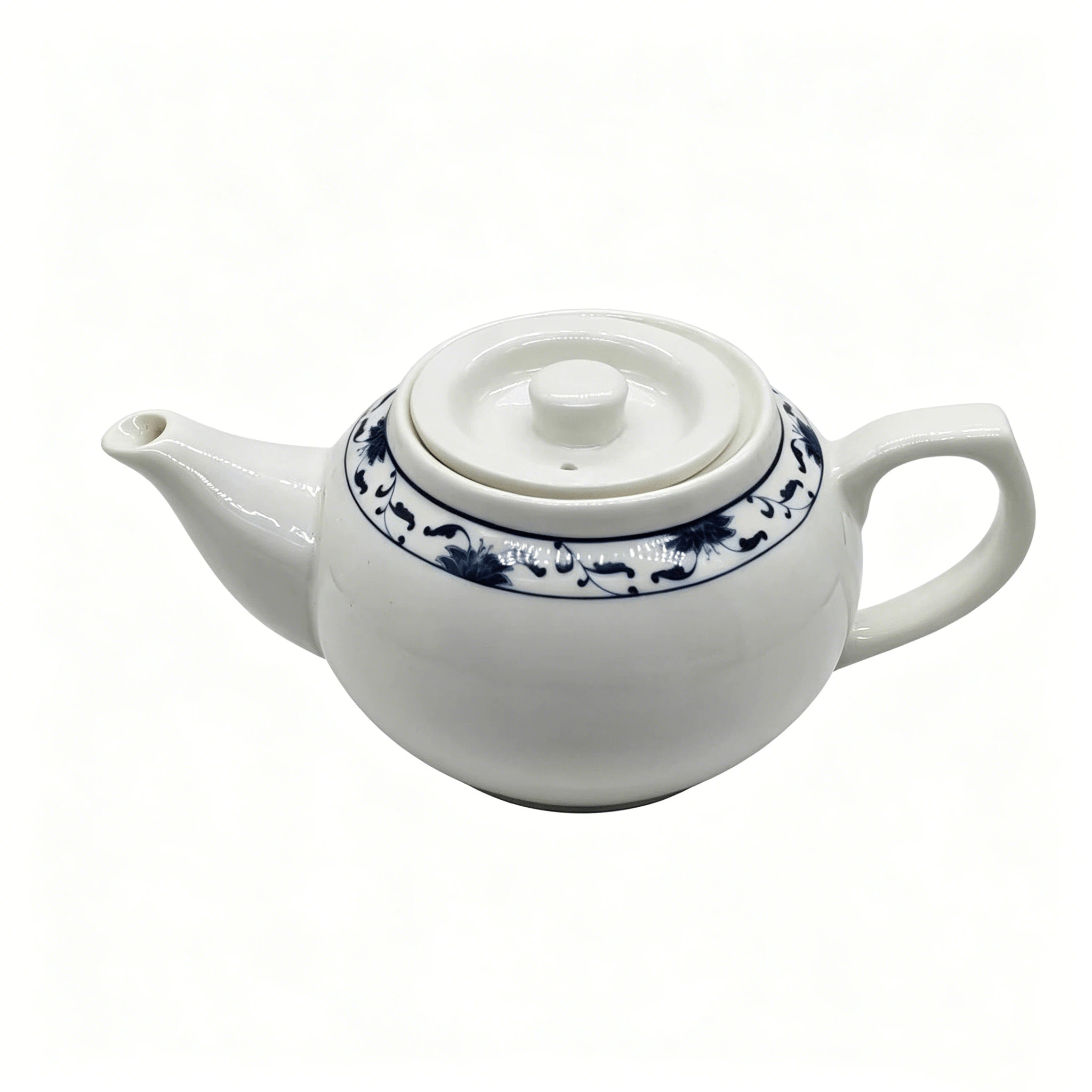 1 Piece Ceramic Teapot 400ml - White With Blue Floral Patterns, , Dishwasher Safe, For Tea & Household