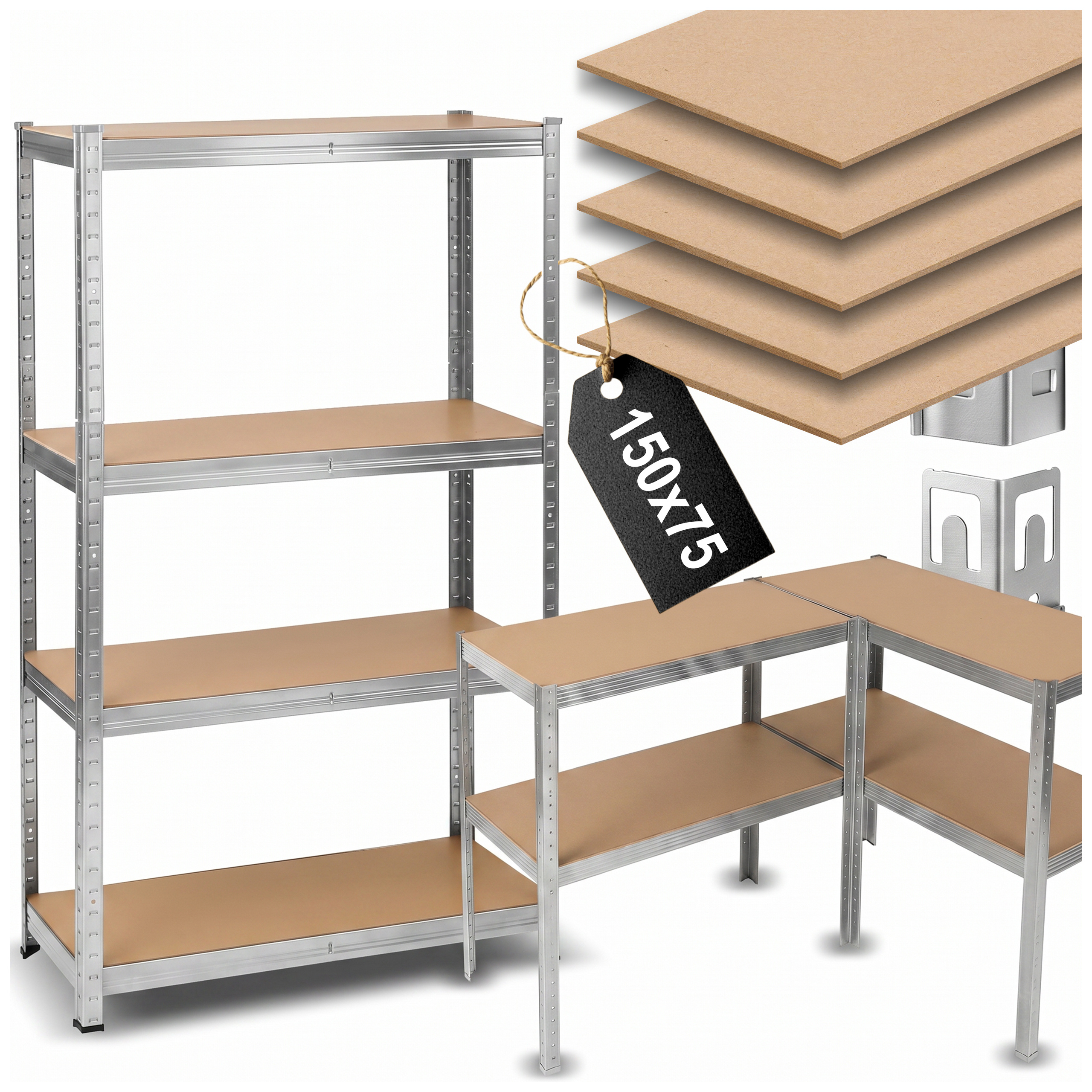 TEMU Étagère de rangement en métal 150x75x30 cm – Étagère de garage robuste et durable avec une de charge allant jusqu'à 500 kg. Parfaite pour le