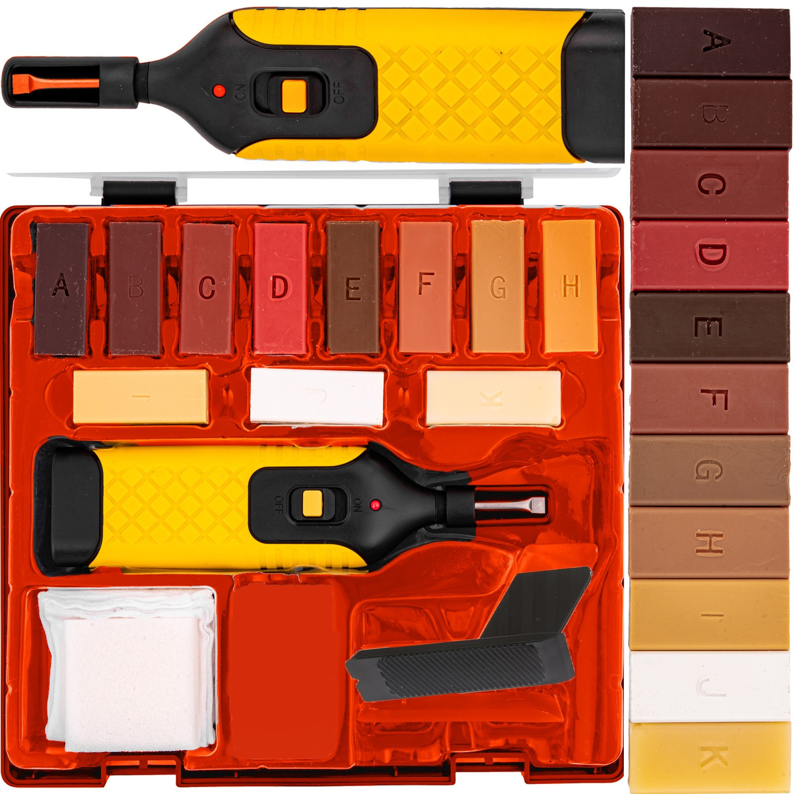 Image of 18-piece Furniture And Repair Kit With Wax Melter, Spatula, Cloth, And Case