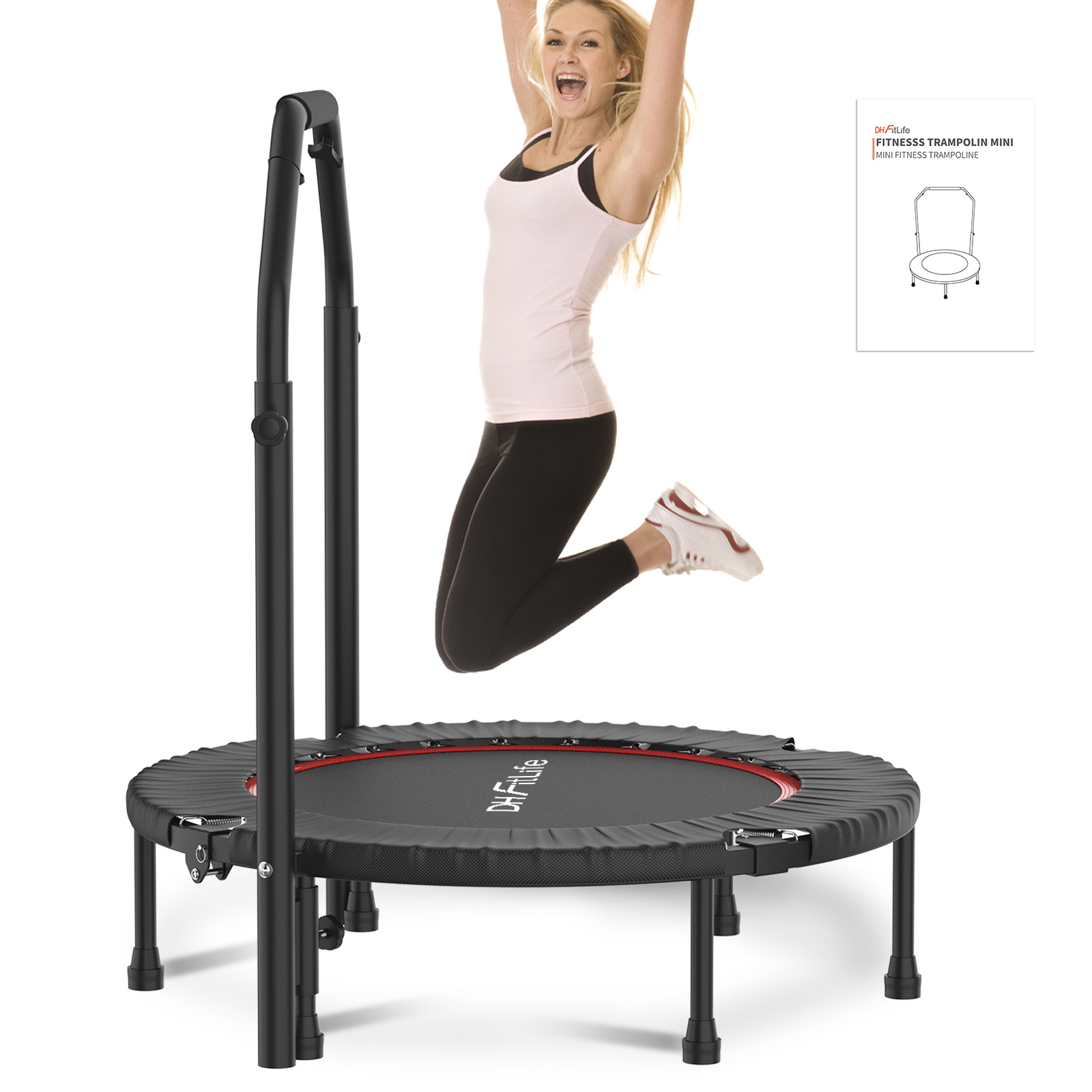 Foldable Indoor Fitness Trampoline, Ø102 Cm, No , With Adjustable Handle, Up To 150 Kg