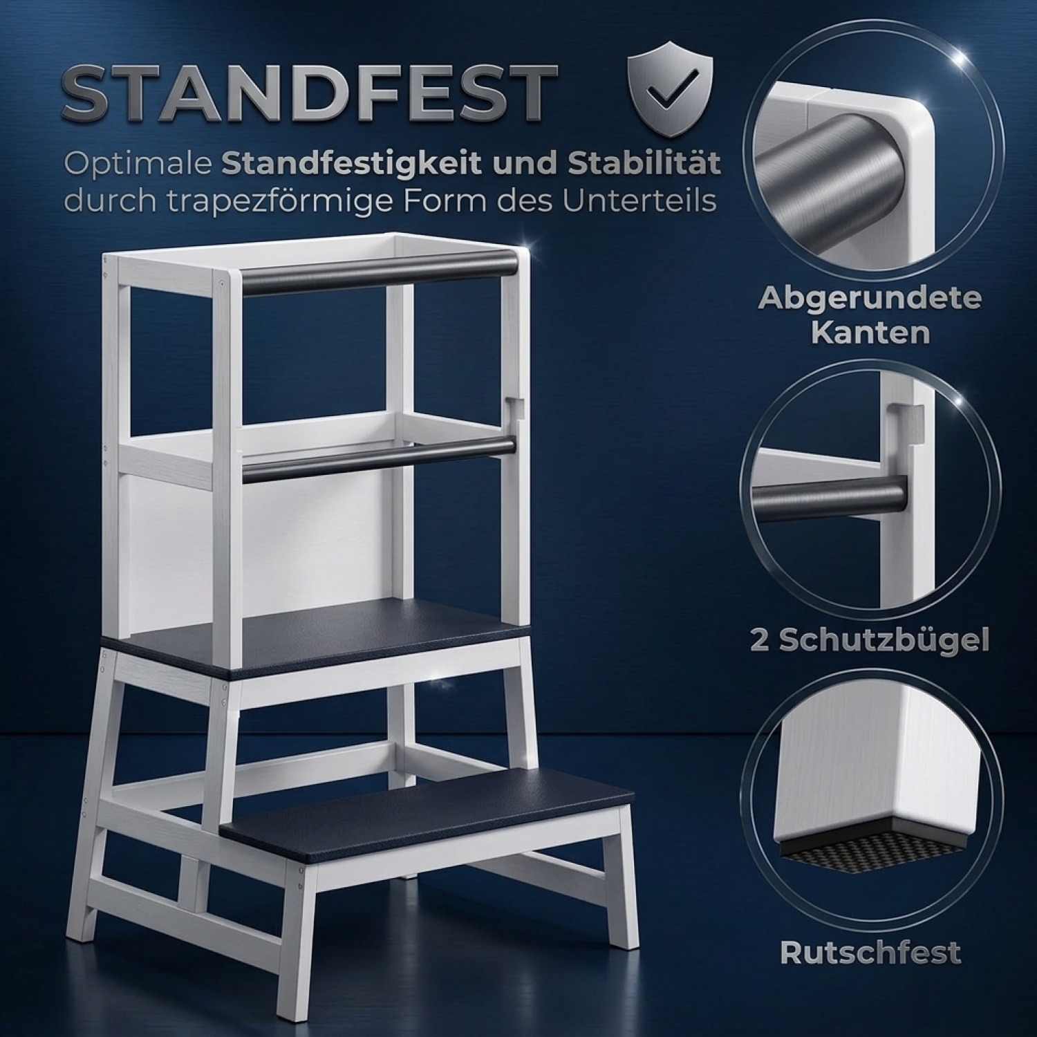 Learning Tower With Board, 93 Cm High, Learning Tower, 100 Kg Load Capacity, Step Stool, Pine, Learning Chair, Kitchen