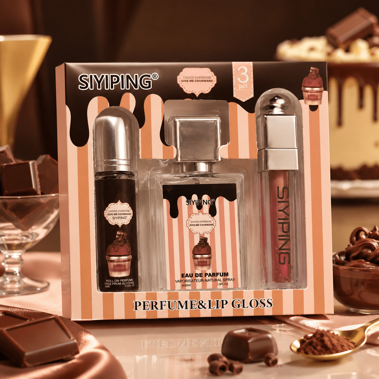Gourmand Overdose 3-in-1 Perfume Set – 30 Ml Eau De Parfum, 4 Ml Lip Gloss, And 10 Ml Perfume
