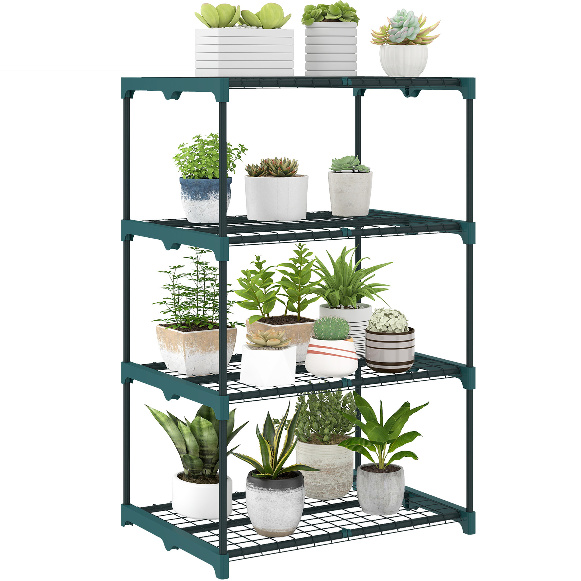 TEMU Outsunny Étagère à Fleurs en Acier 4 Niveaux Intérieur et Extérieur, Support de Plantes, Étagère à Plantes pour Jardin, Balcon, Salon, 67 x 49 x