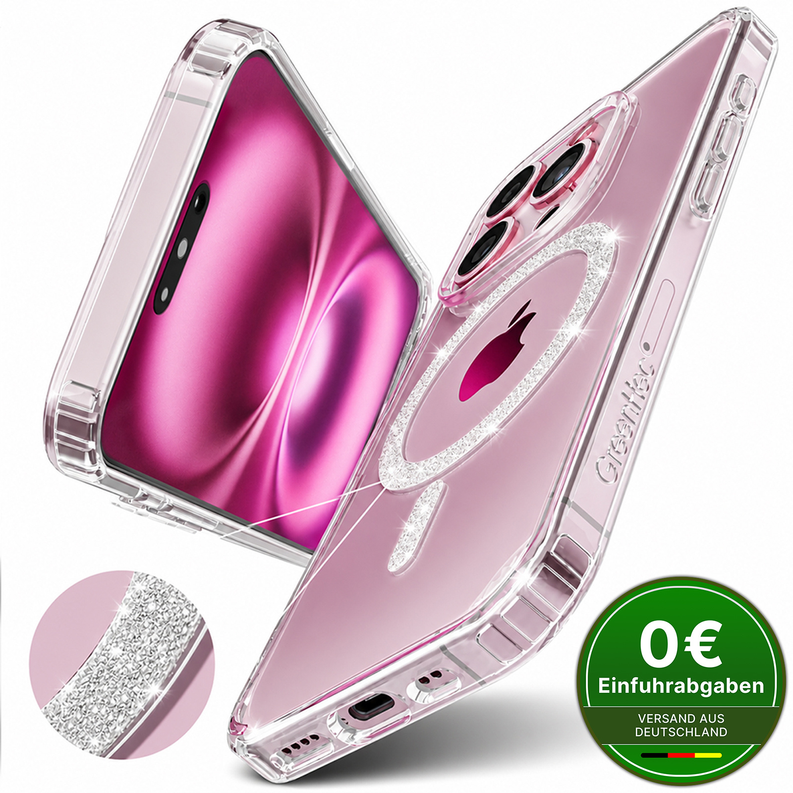 Glitter Transparent Phone Case For Magsafe Ring For Iphone 17/16/15/14/13 – Shockproof Clear Protective Case, Anti-yellowing, Sparkling Magnetic Ring (pro, Pro Max, Plus)