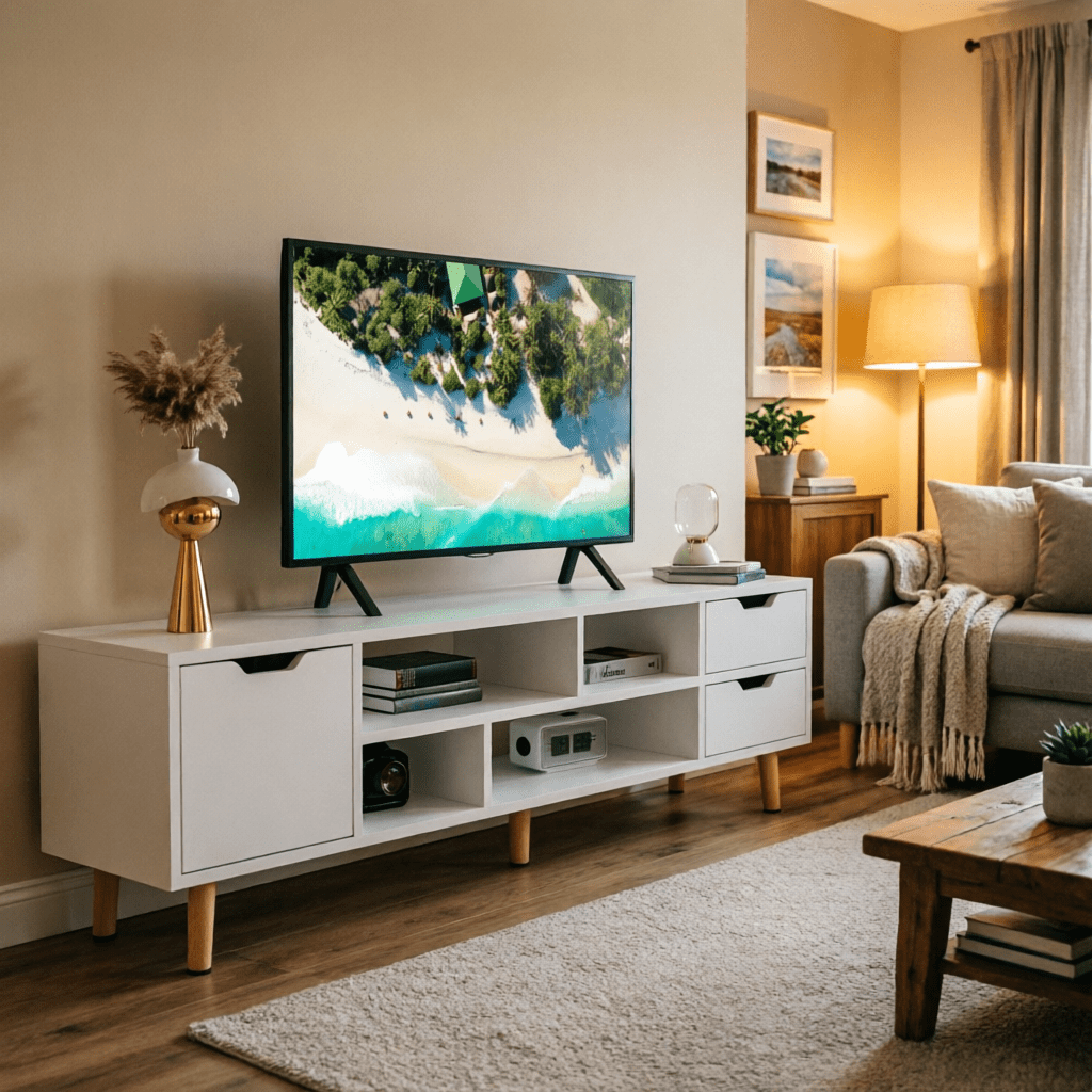 Tv Cabinet, Tv Stand With 3 Drawers And 4 Shelves, 140 Cm Long Lowboard, Tv Shelf For Tvs Up To 60 Inches, For Living Room, Dining Room, Bedroom, White