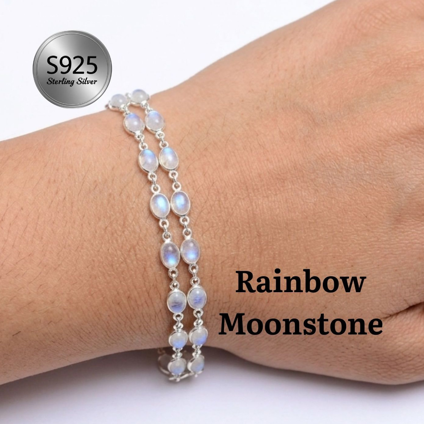 Women's Natural Baltic Amber 925 Sterling Silver Boho-Chic Link Bracelet