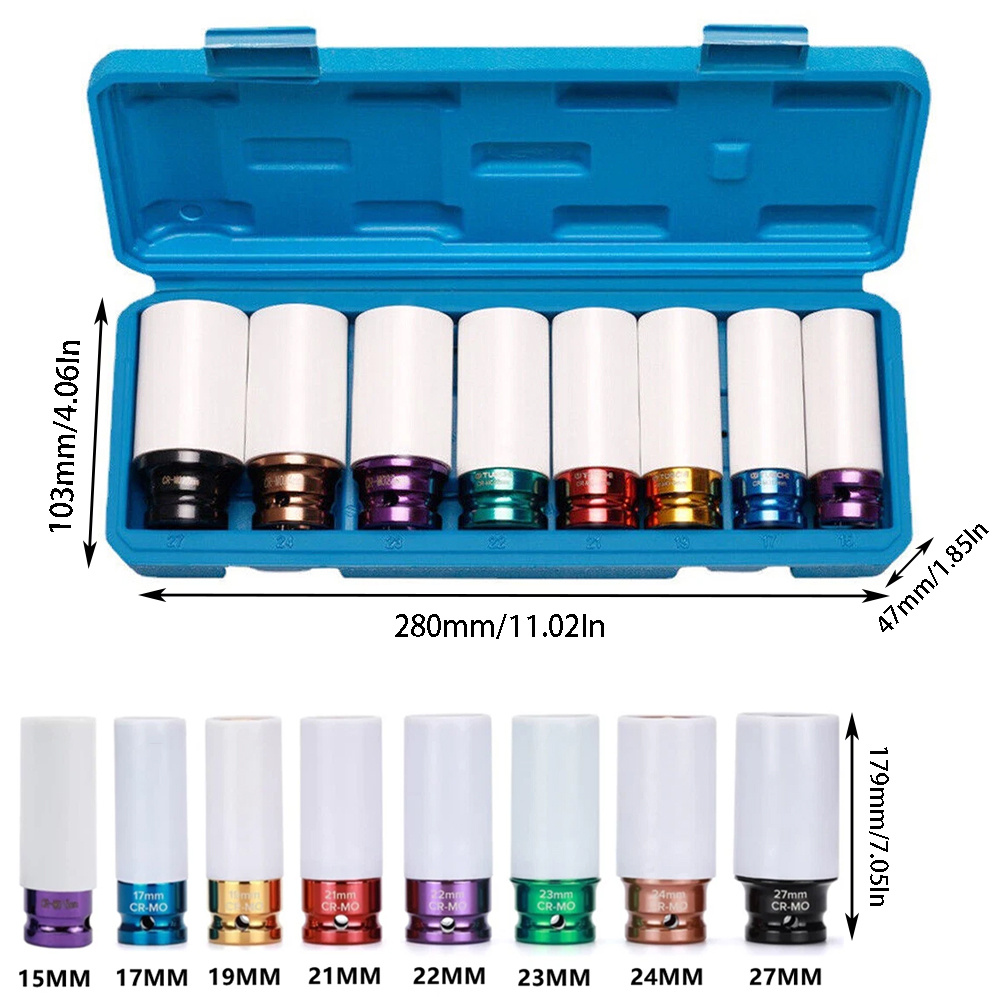 8-piece 1/2-inch Drive Lug Nut Impact Socket Set