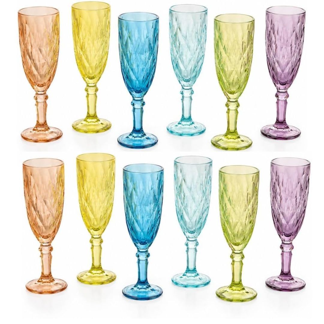 TEMU Cecaro Group Juego de 12 Copas de Vidrio Coloridas de 170 ml – Copas Elegantes para Vino , Prosecco, y – Copas con – para Lavavajillas