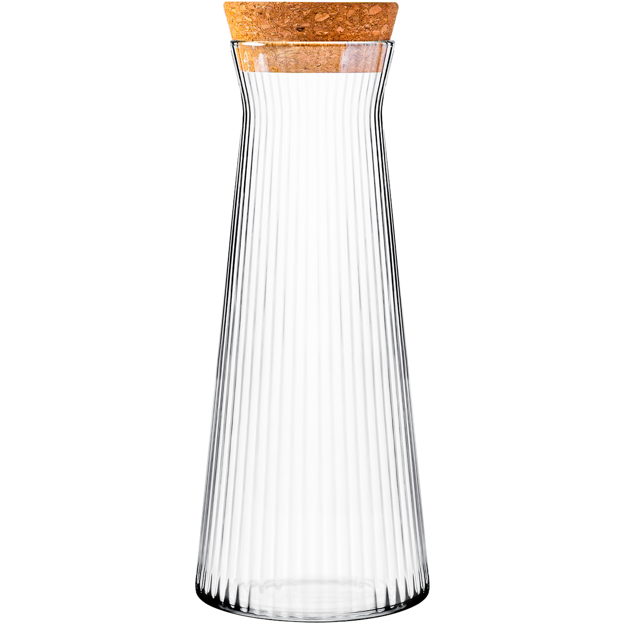 Image of Water Carafe With Lid – 1 Liter, Ribbed Glass, Dishwasher Safe, Bpa-free, Stylish And Stable, With Cork Closure.