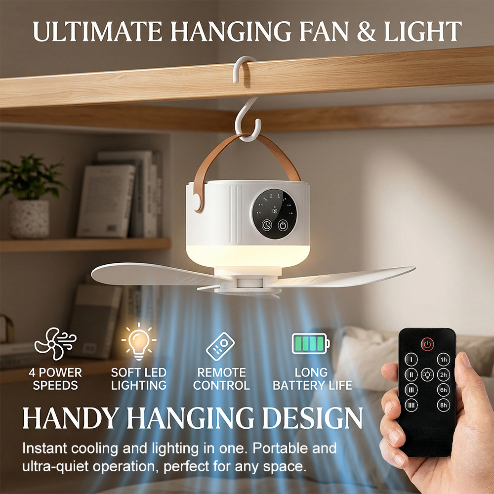 7200mAh Mini Remote Control Ceiling Fan with LED Night Light
