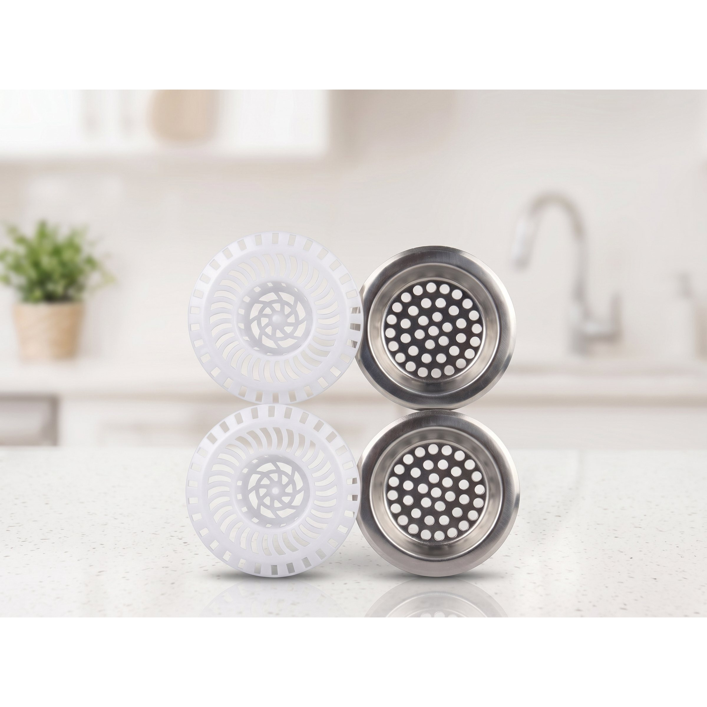 TEMU Set 4 Filtri Universali per Lavello 75 mm | Cestello in Acciaio e Filtro Antintasamento in ABS | Blocca Residui Alimentari e Capelli | Facile da