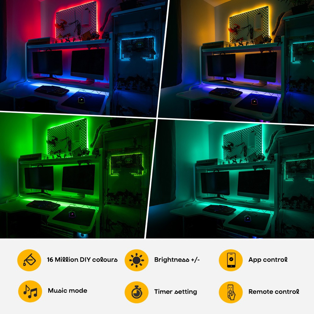 Pack of 2 Smart LED Strip Multi-Coloured Lights with App & Remote Control
