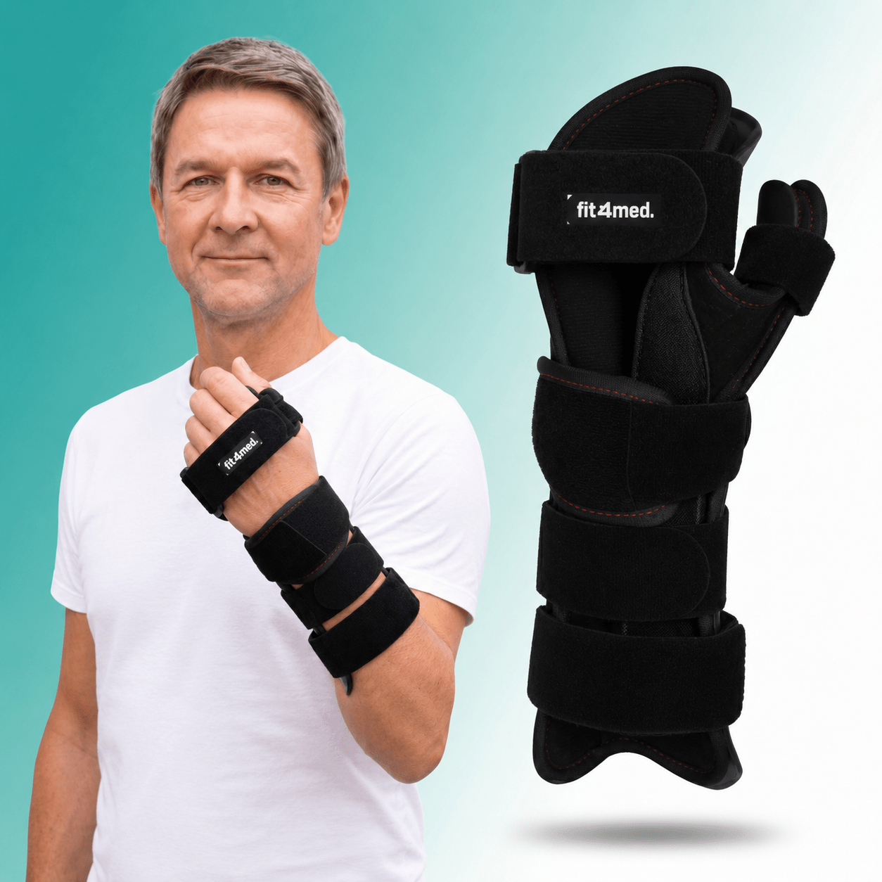 Image of Med4f-1574 M And Wrist Stabilizing Brace, Contoured Splint With Thumb And Finger Support, Extended Forearm Design, 5 Adjustable Hook-and-loop Straps, Soft Padding, Wrist 20–30 Cm