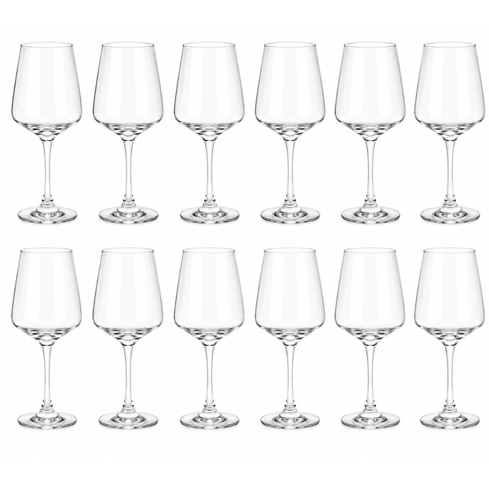 Image of Cecaro Group Set Of 12 Wine Glasses, 420 Ml, Transparent Glass – Elegant Tall Stemware For Red, White, And Wine – Dishwasher Safe